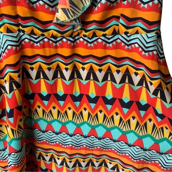 Pink Owl Mini Dress Size Large Southwest Aztec Ruffle Tunic Front Geometric - Picture 5 of 9